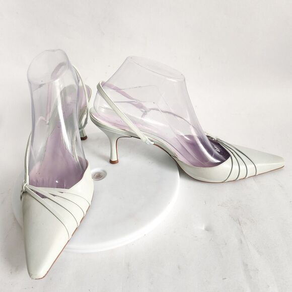 Gianni Bini Heels Size 9 Y2K 90s Mint Green Leather Pointy Square Toe Slingback - Picture 7 of 13